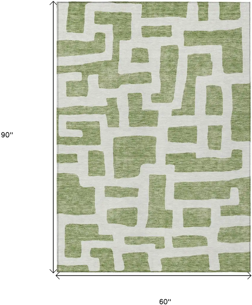 Green And Ivory Abstract Washable Indoor Outdoor Area Rug Photo 3