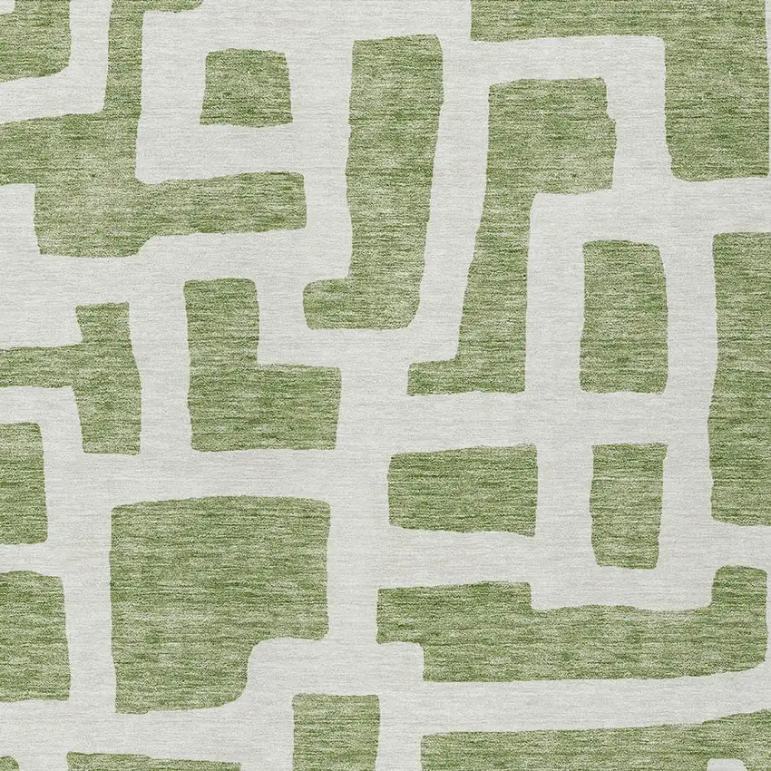 Green And Ivory Abstract Washable Indoor Outdoor Area Rug Photo 6