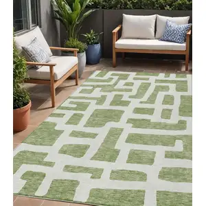 Photo of Green And Ivory Abstract Washable Indoor Outdoor Area Rug