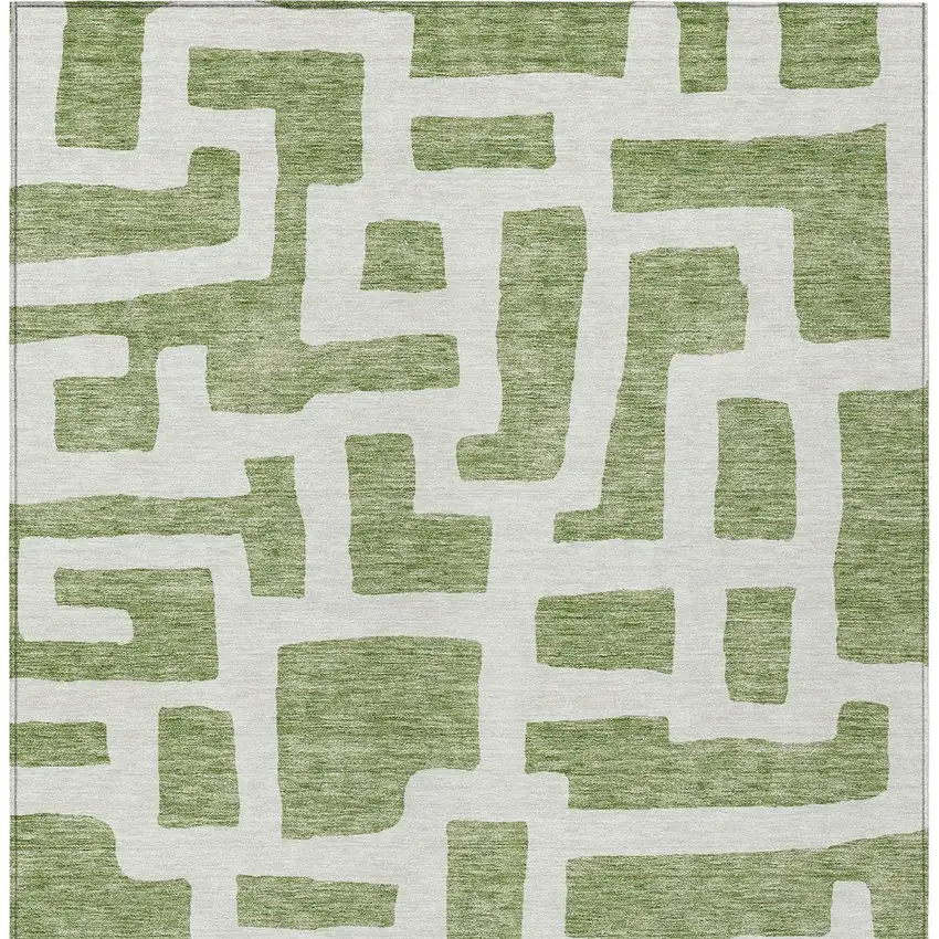 Green And Ivory Abstract Washable Indoor Outdoor Area Rug Photo 7