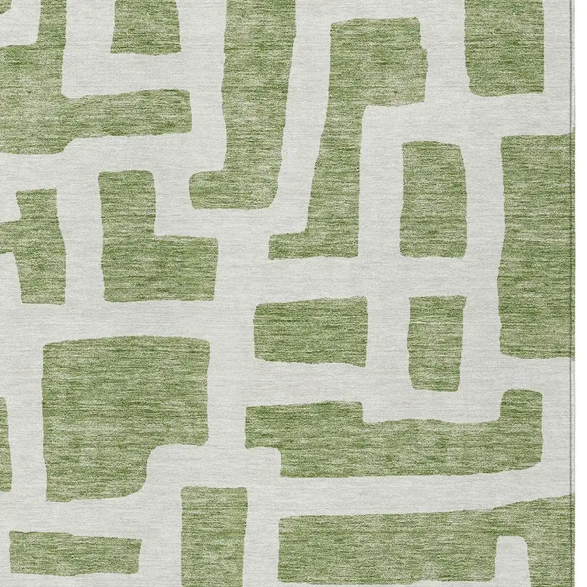 Green And Ivory Abstract Washable Indoor Outdoor Area Rug Photo 6