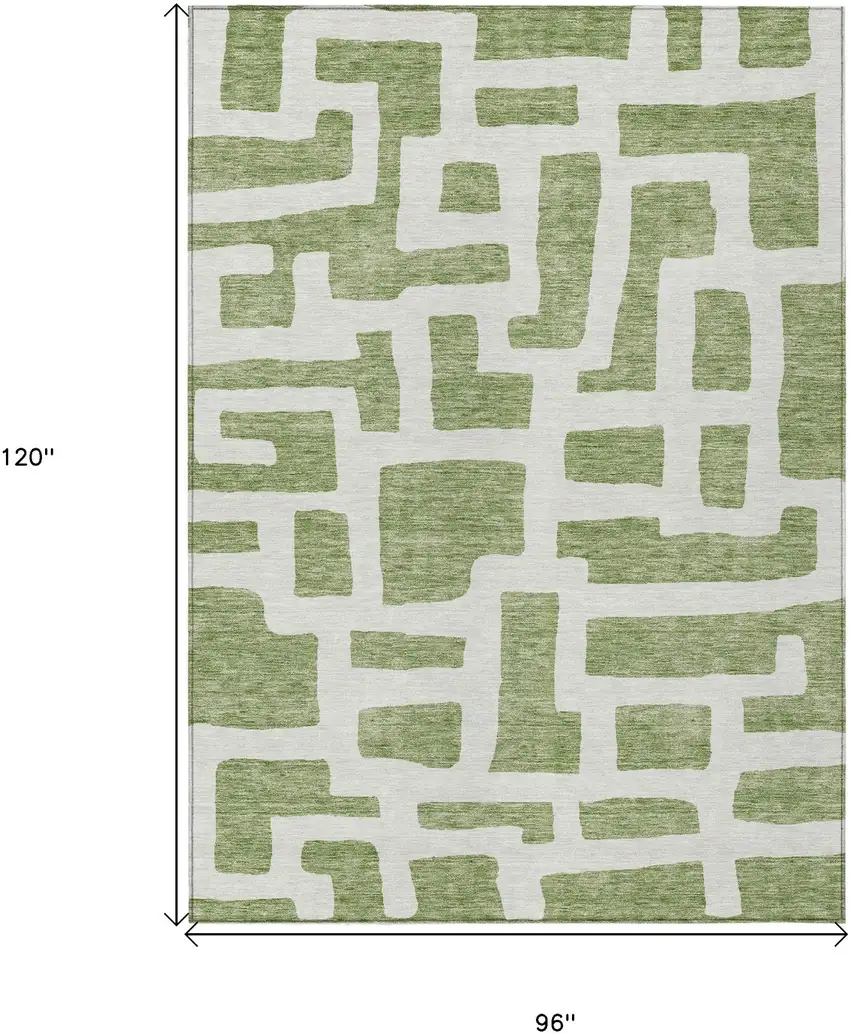 Green And Ivory Abstract Washable Indoor Outdoor Area Rug Photo 3