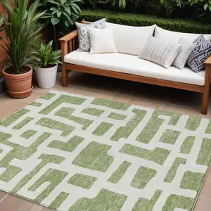Photo of Green And Ivory Abstract Washable Indoor Outdoor Area Rug