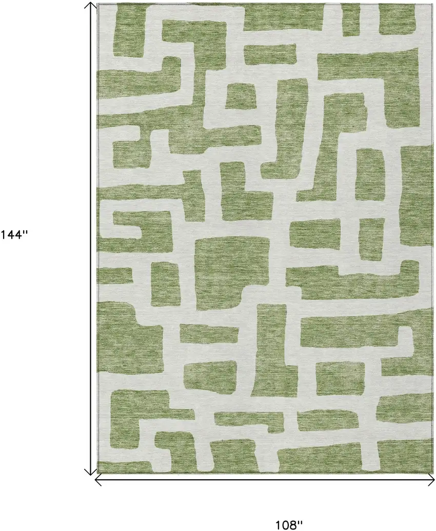 Green And Ivory Abstract Washable Indoor Outdoor Area Rug Photo 3