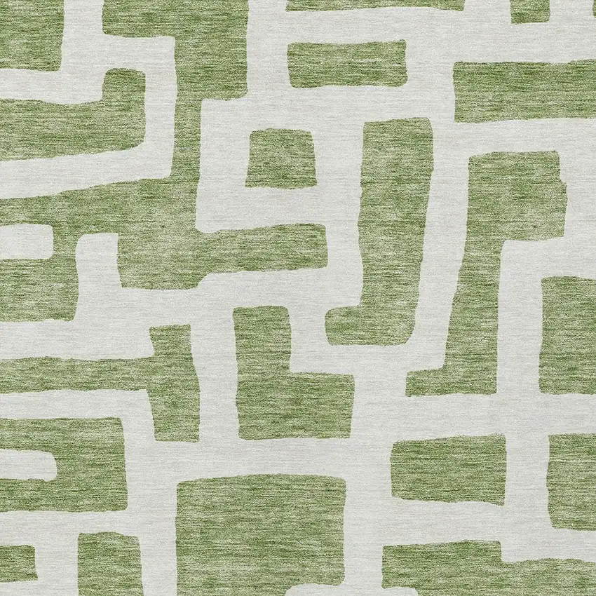 Green And Ivory Abstract Washable Indoor Outdoor Area Rug Photo 6
