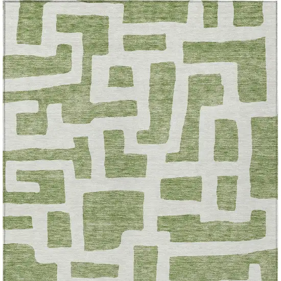 Green And Ivory Abstract Washable Indoor Outdoor Area Rug Photo 7