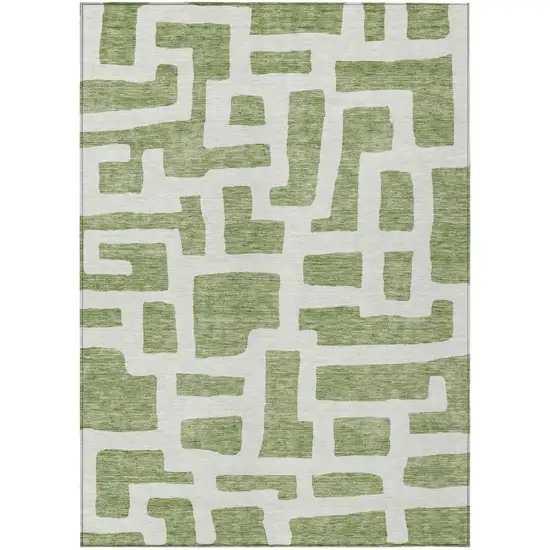 Green And Ivory Abstract Washable Indoor Outdoor Area Rug Photo 2