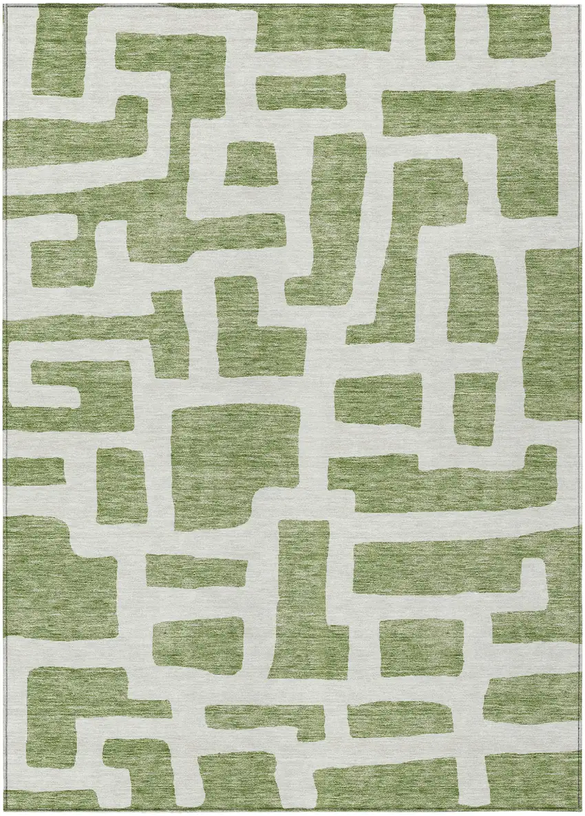 Green And Ivory Abstract Washable Indoor Outdoor Area Rug Photo 2