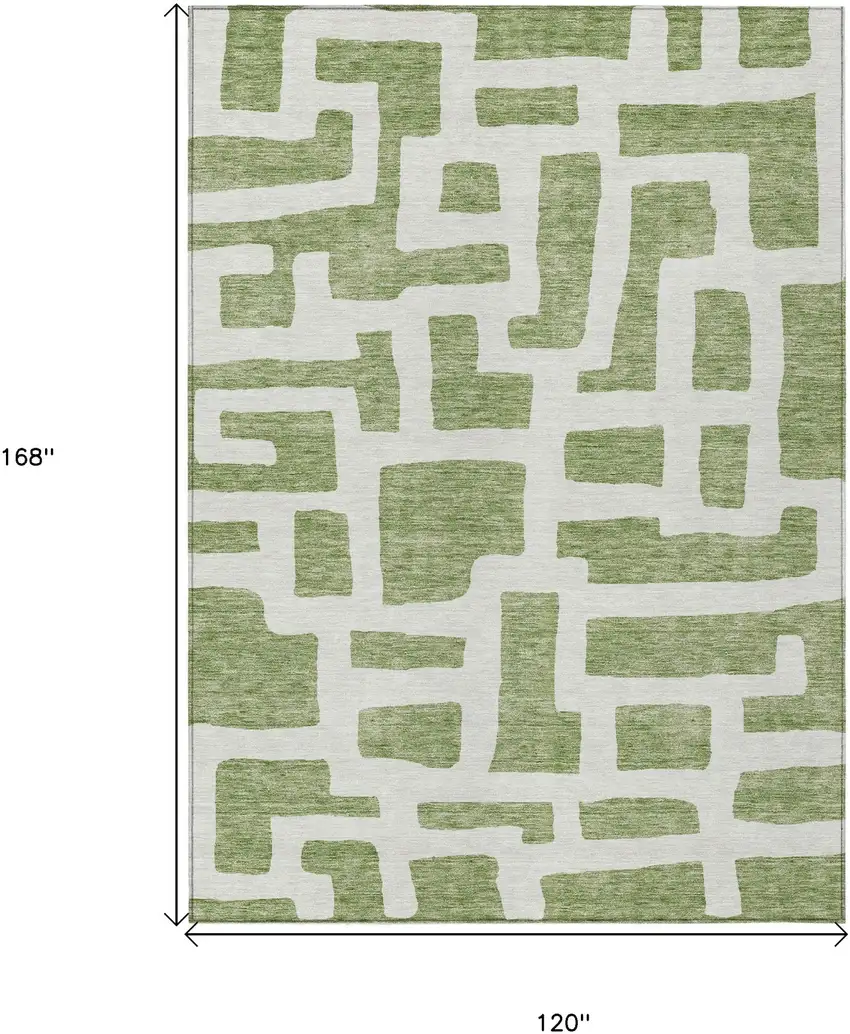 Green And Ivory Abstract Washable Indoor Outdoor Area Rug Photo 3