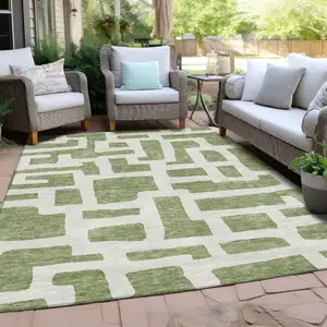 Photo of Green And Ivory Abstract Washable Indoor Outdoor Area Rug