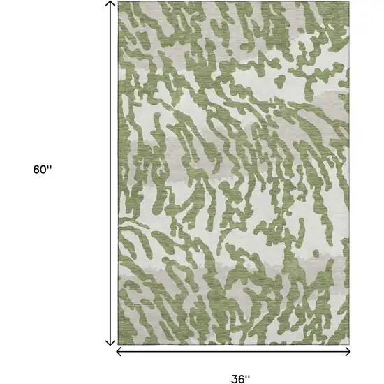 Green And Ivory Animal Print Washable Area Rug With UV Protection Photo 3