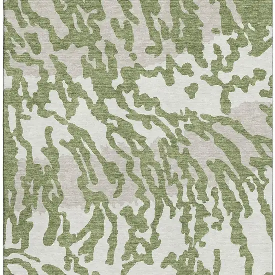 Green And Ivory Animal Print Washable Area Rug With UV Protection Photo 4