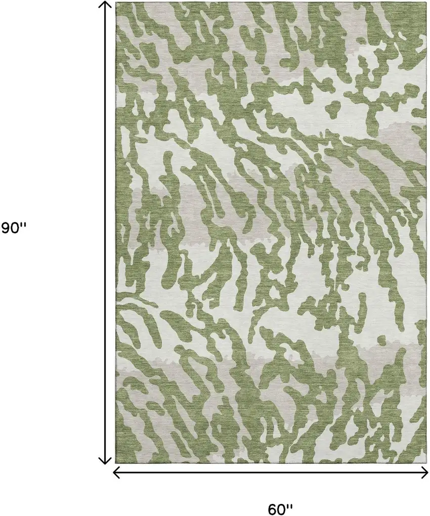 Green And Ivory Animal Print Washable Area Rug With UV Protection Photo 8
