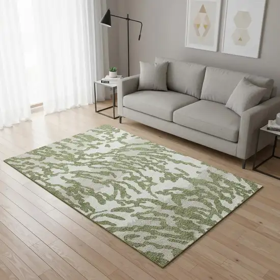Green And Ivory Animal Print Washable Area Rug With UV Protection Photo 2