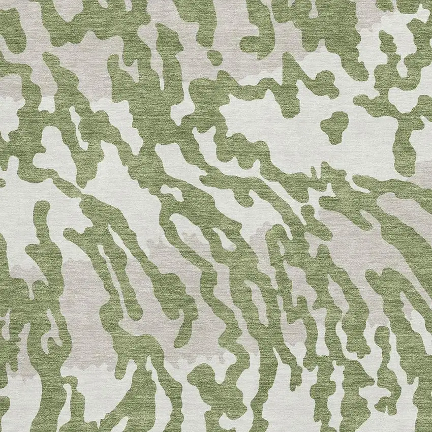 Green And Ivory Animal Print Washable Area Rug With UV Protection Photo 3