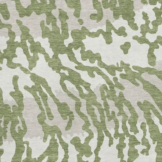 Green And Ivory Animal Print Washable Area Rug With UV Protection Photo 3