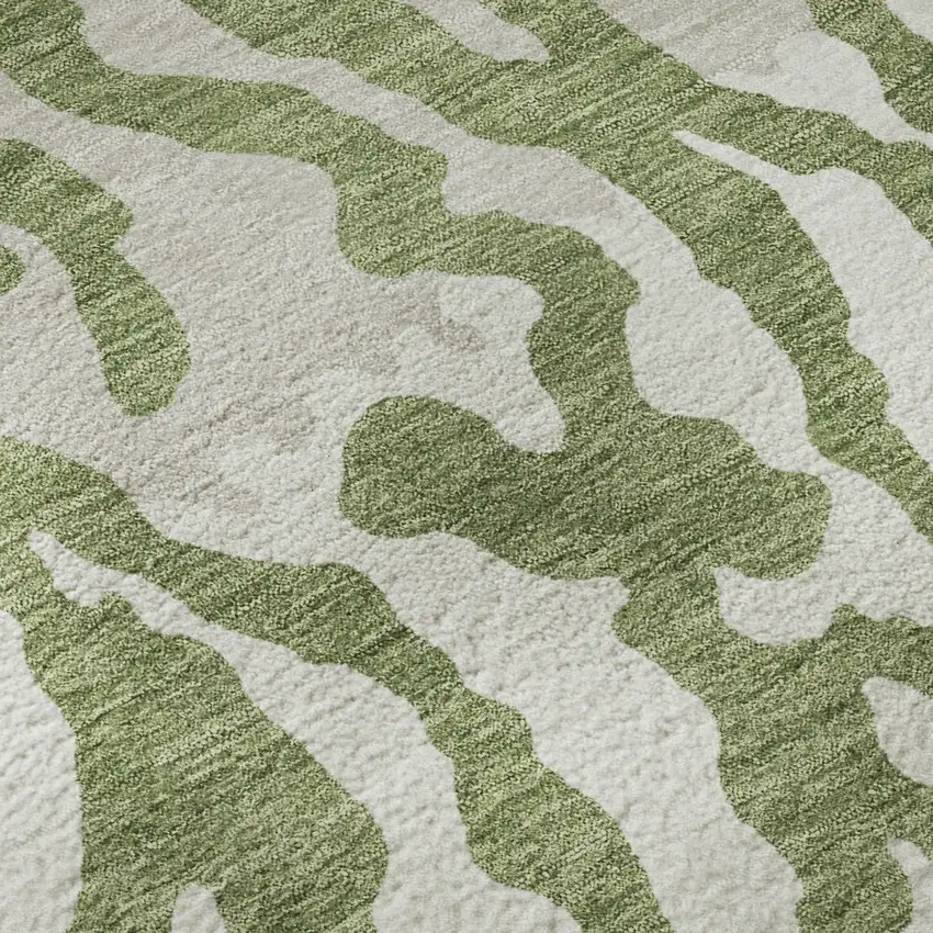 Green And Ivory Animal Print Washable Area Rug With UV Protection Photo 8