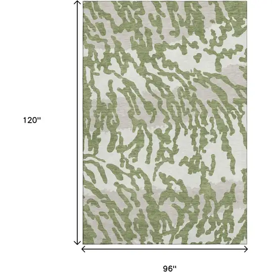 Green And Ivory Animal Print Washable Area Rug With UV Protection Photo 9