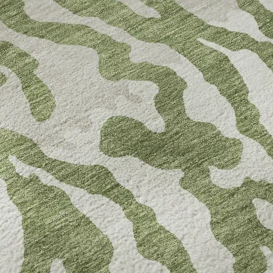 Green And Ivory Animal Print Washable Area Rug With UV Protection Photo 9
