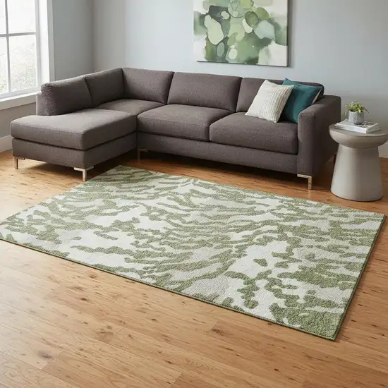 Green And Ivory Animal Print Washable Area Rug With UV Protection Photo 2