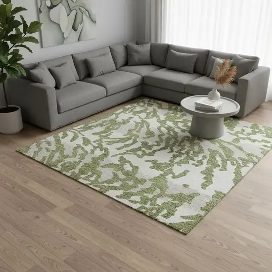 Green And Ivory Animal Print Washable Area Rug With UV Protection Photo 2