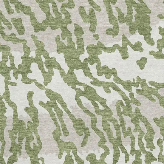 Green And Ivory Animal Print Washable Area Rug With UV Protection Photo 3
