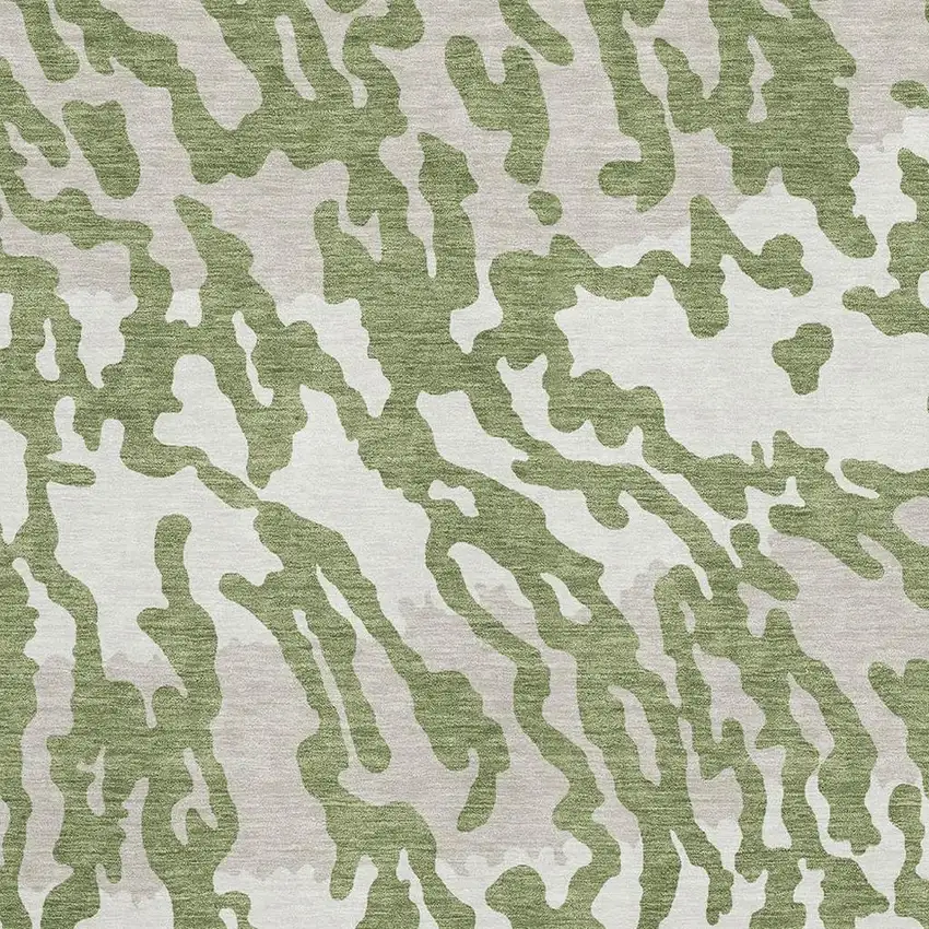 Green And Ivory Animal Print Washable Area Rug With UV Protection Photo 3