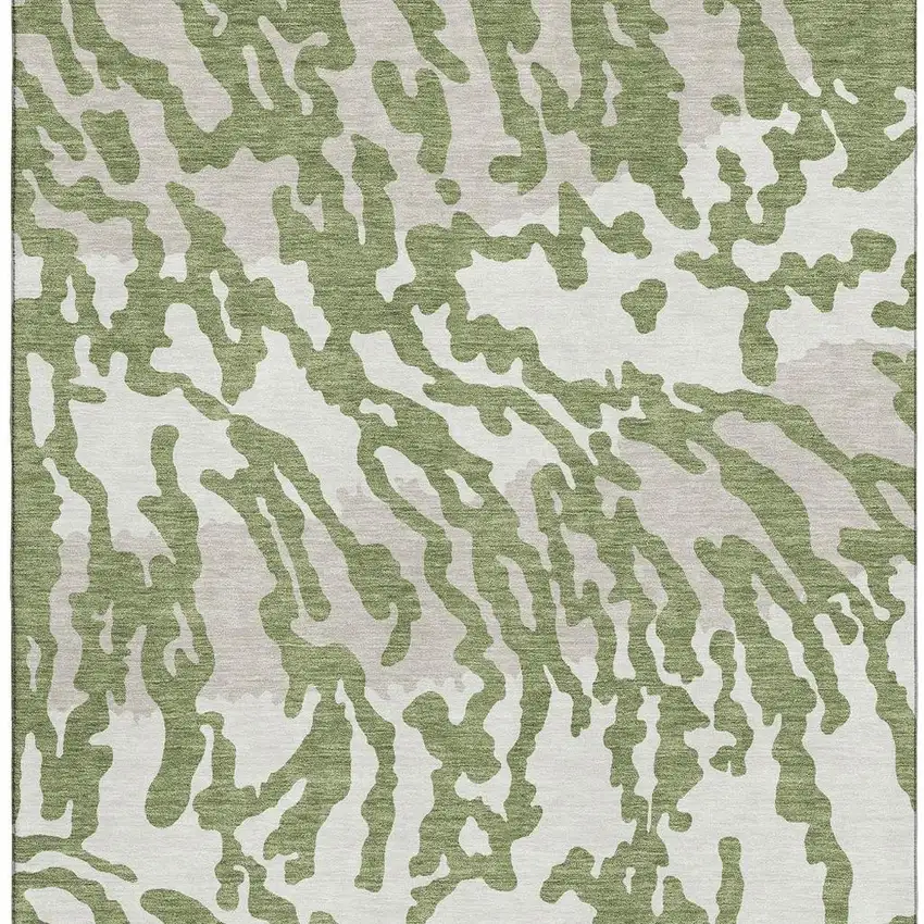 Green And Ivory Animal Print Washable Area Rug With UV Protection Photo 4