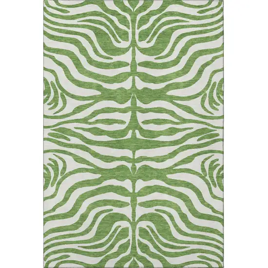 Green And Ivory Animal Print Washable Area Rug With UV Protection Photo 3