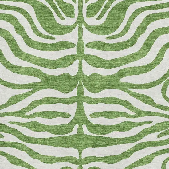 Green And Ivory Animal Print Washable Area Rug With UV Protection Photo 2