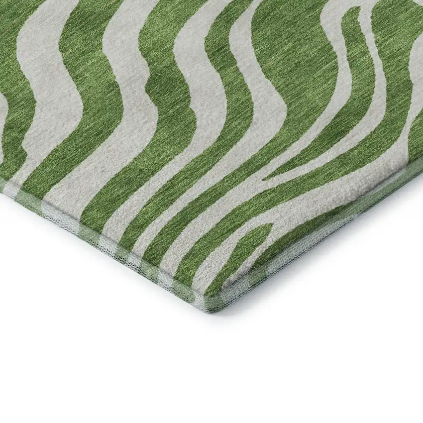 Green And Ivory Animal Print Washable Area Rug With UV Protection Photo 7