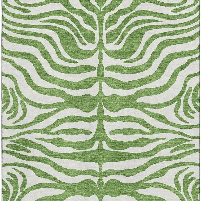 Green And Ivory Animal Print Washable Area Rug With UV Protection Photo 4