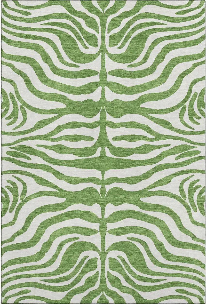 Green And Ivory Animal Print Washable Area Rug With UV Protection Photo 1