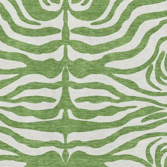 Green And Ivory Animal Print Washable Area Rug With UV Protection Photo 2