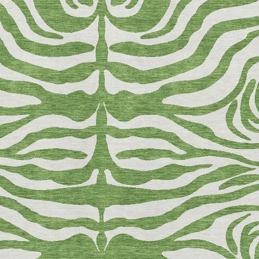 Green And Ivory Animal Print Washable Area Rug With UV Protection Photo 2