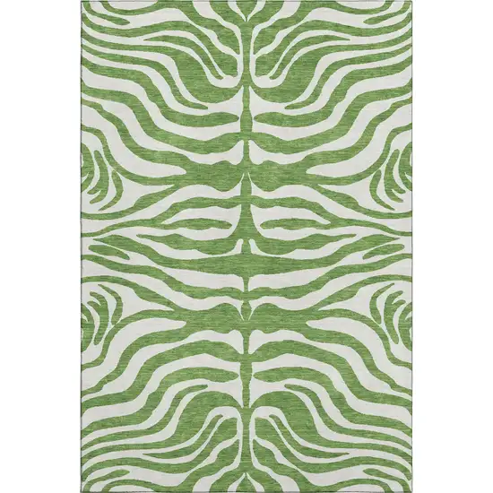 Green And Ivory Animal Print Washable Area Rug With UV Protection Photo 1