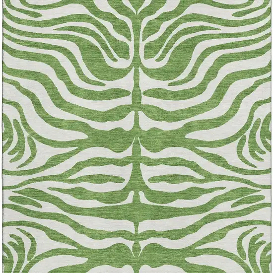 Green And Ivory Animal Print Washable Area Rug With UV Protection Photo 3