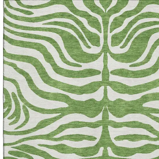 Green And Ivory Animal Print Washable Area Rug With UV Protection Photo 2