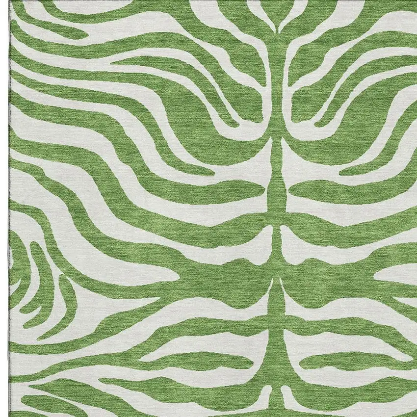 Green And Ivory Animal Print Washable Area Rug With UV Protection Photo 2