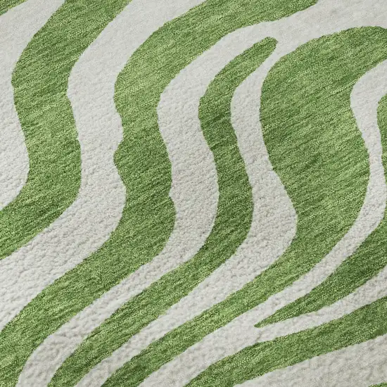 Green And Ivory Animal Print Washable Area Rug With UV Protection Photo 9