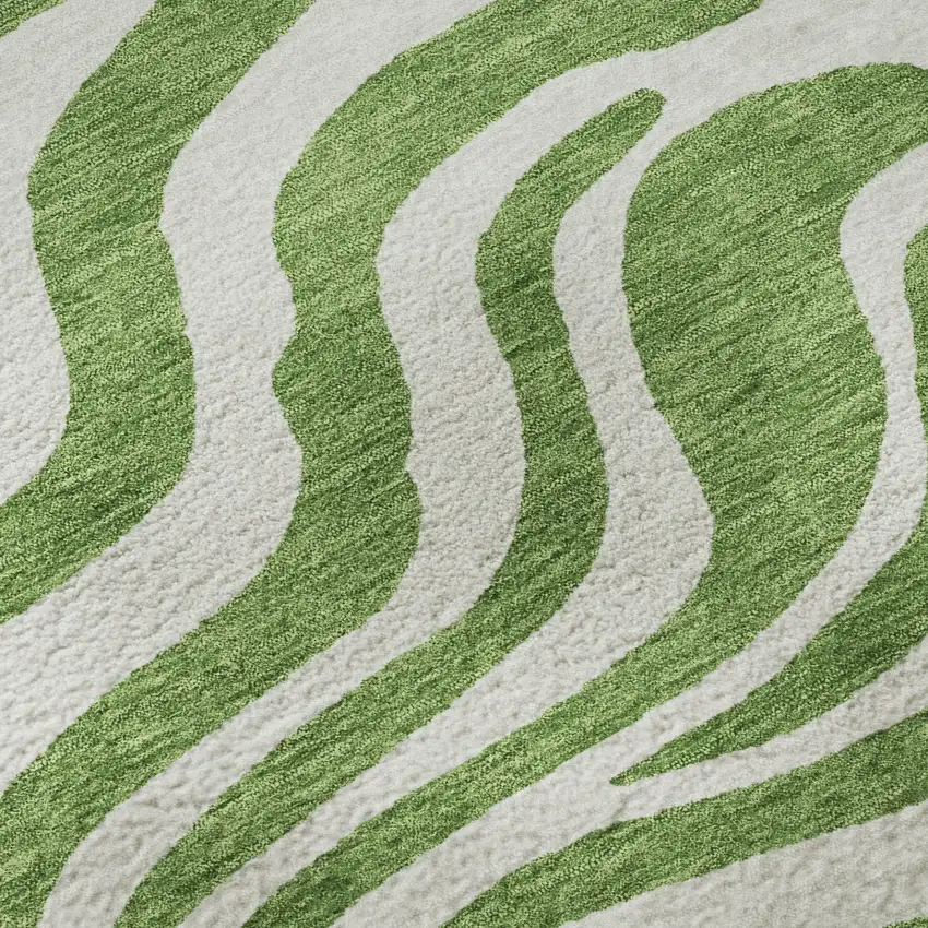 Green And Ivory Animal Print Washable Area Rug With UV Protection Photo 9