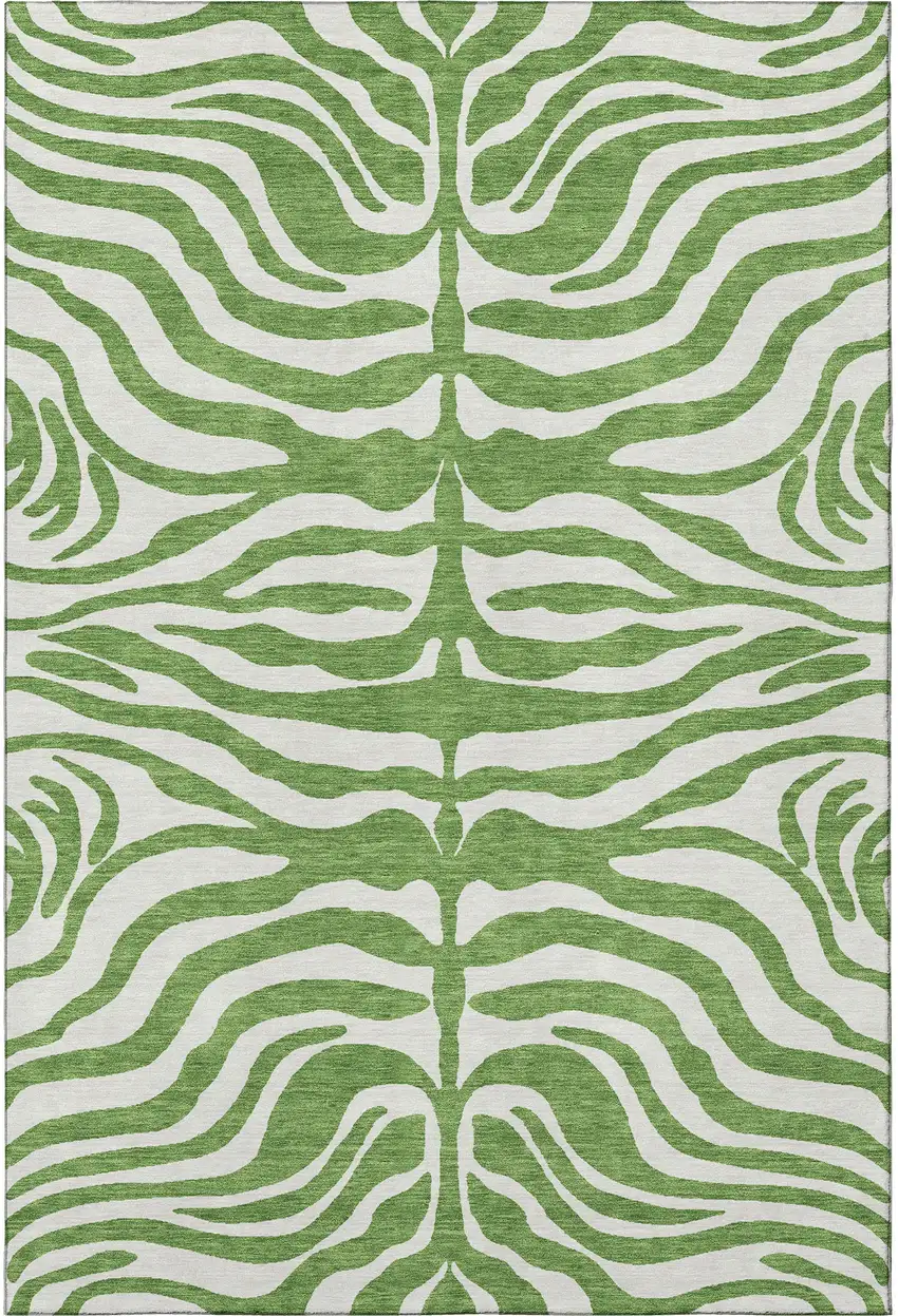 Green And Ivory Animal Print Washable Area Rug With UV Protection Photo 3