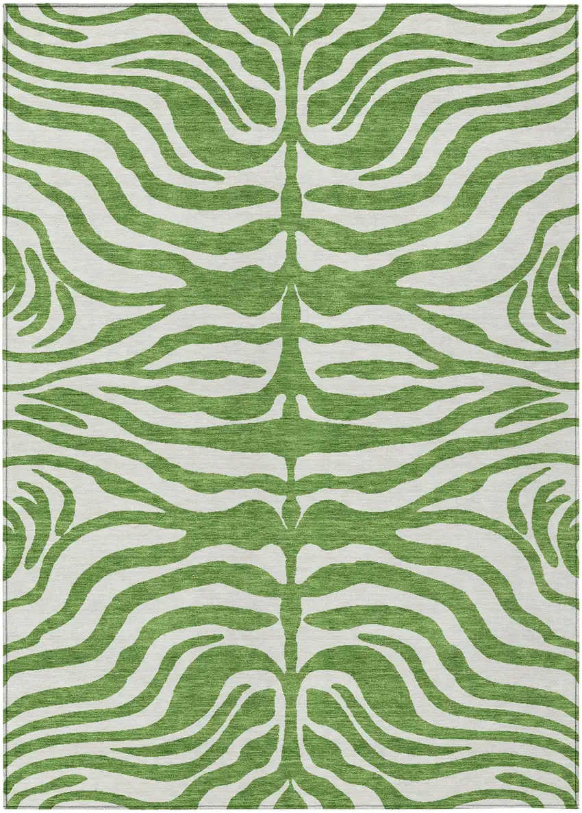 Green And Ivory Animal Print Washable Indoor Outdoor Area Rug Photo 2