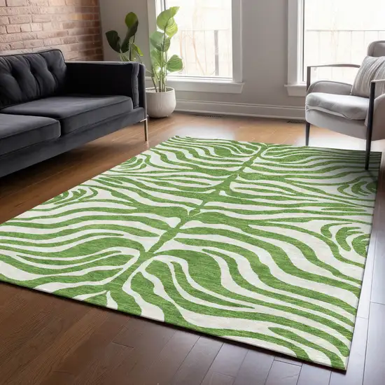 Green And Ivory Animal Print Washable Indoor Outdoor Area Rug Photo 8