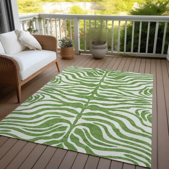 Green And Ivory Animal Print Washable Indoor Outdoor Area Rug Photo 7