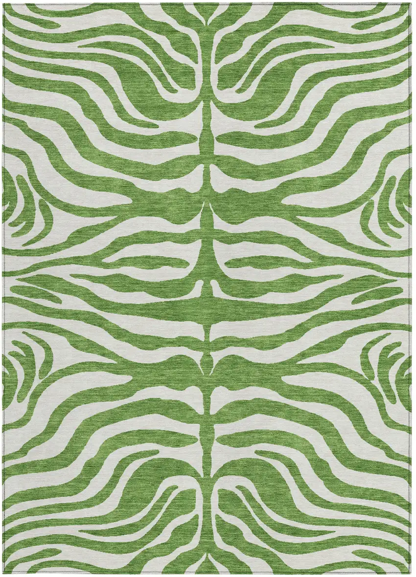 Green And Ivory Animal Print Washable Indoor Outdoor Area Rug Photo 3