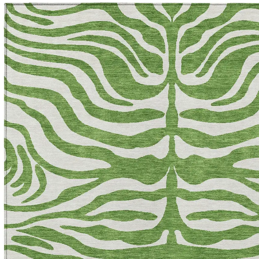 Green And Ivory Animal Print Washable Indoor Outdoor Area Rug Photo 4
