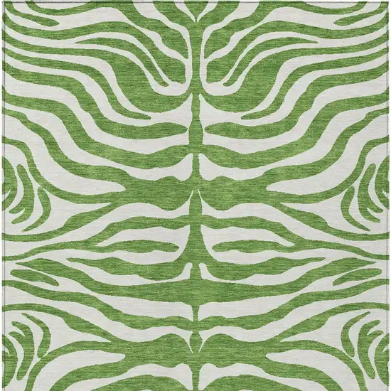 Green And Ivory Animal Print Washable Indoor Outdoor Area Rug Photo 4