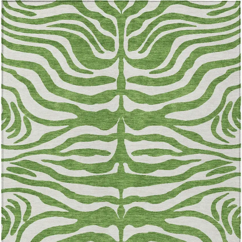 Green And Ivory Animal Print Washable Indoor Outdoor Area Rug Photo 4