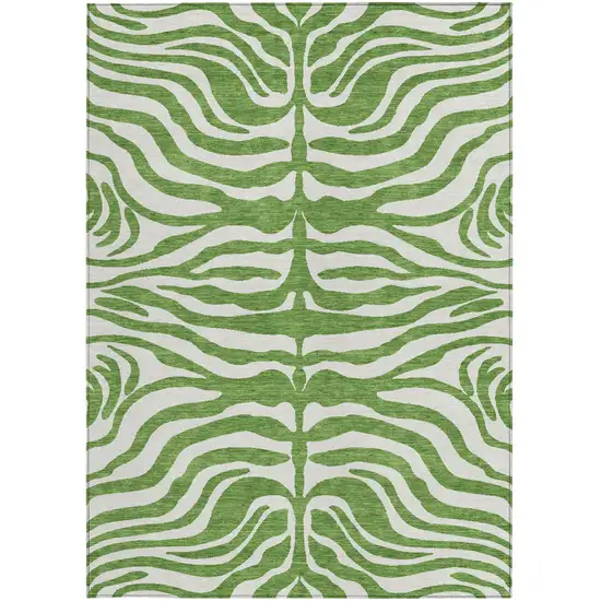 Green And Ivory Animal Print Washable Indoor Outdoor Area Rug Photo 5